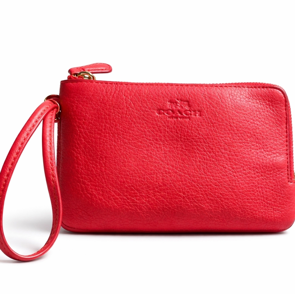 Coach Red Pebbled Leather Wristlet with Strap